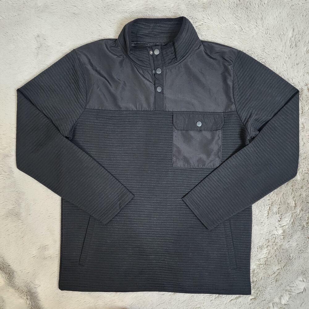NOMAD Pullover Sweater Top Men's M Black Nicholas Rib Snap Mock Neck Pockets
